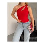 alenmoda Kadın Kırmızı Omuz Burgulu Crop Bluz