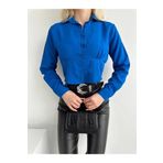 alenmoda Kadın Saks Mavi Korseli Beli Lastikli Crop