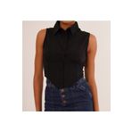 alenmoda Kadın Siyah Sıfır Kol Beli Gipe Lastikli Korseli Poplin Balenli Kolsuz Crop Gömlek