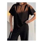 alenmoda Taşlı tişört bisiklet yaka oysho kumaş eşofman takım