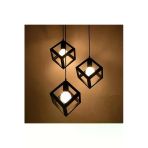Aless Modern Rustik Siyah Küp Avize, Şık 3'Lü Dekoratif Aydınlatma Seti