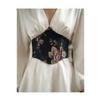 Alessia Vintage Goblen Korse Kemeri - Çiçekli Kadın Büstiyer - Elbise Üstü Dekoratif Korse