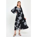 Alexander Gardi Astarli Kare Yaka Elbise (B23-7021) - Beyaz - Siyah - 2XL