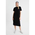 Alexander Gardi Yırtmaçlı Basic Elbise Günlük Stil Midi Siyah T-Shirt Elbise