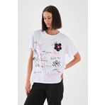 ALEXANDERGARDI Dokulu Çiçek Detaylı Baskılı Kadın T-shirt BEYAZ M