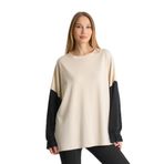 ALEXANDERGARDI Fırfırlı Kol Detaylı Garnili Renk Bloklu Kadın Sweatshirt BEJ M