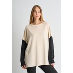 ALEXANDERGARDI Fırfırlı Kol Detaylı Garnili Renk Bloklu Kadın Sweatshirt BEJ S