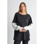 ALEXANDERGARDI Fırfırlı Kol Detaylı Garnili Renk Bloklu Kadın Sweatshirt SİYAH M
