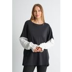 ALEXANDERGARDI Fırfırlı Kol Detaylı Garnili Renk Bloklu Kadın Sweatshirt SİYAH S