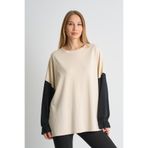 ALEXANDERGARDI Fırfırlı Kol Detaylı Garnili Renk Bloklu Kadın Sweatshirt