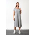 Alexandergardi Kısa Kollu Salaş Elbise (B22-43600) - Gri - 3XL