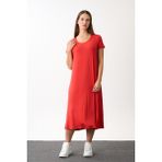 Alexandergardi Kısa Kollu Salaş Elbise (B22-43600) - Kırmızı - 2XL