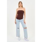 Alexandergardi Yırtmaçlı Straplez Bluz (B24-00226) KAHVERENGİ L