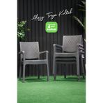 Alezy Troy Plastik Rattan Desenli Koltuk Kollu Balkon Bahçe Koltuğu 4'lü Set Antrasit Gri