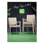 Alezy Troy Plastik Rattan Desenli Koltuk Kollu Balkon Bahçe Koltuğu 4'lü Set Krem