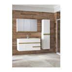 Alfa Banyo Esen Beyaz Gold 100+35 cm MDF Lavabolu Banyo Dolabı Boy Dolaplı banyo lavabo dolabı Hazır Kurulu