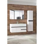 Alfa Banyo Esen Beyaz-Siyah (100+35) 135 Cm Boy Dolaplı Lavabolu Banyo Dolabı Takımı-Mdf-Hazır Kurulu