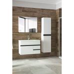 Alfa Banyo Esen Beyaz-Siyah (80+35) 115 Cm Boy Dolaplı-Ayna Dolaplı-Lavabolu Banyo Takımı-- Hazır Kurulu