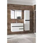 Alfa Banyo Esen Beyaz-Siyah 80+35 Cm Boy Dolaplı-Ayna Dolaplı-Seramik Lavabolu Banyo Takımı-Mdf
