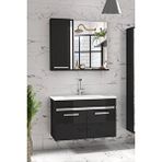 Alfa Banyo Gold Siyah Gri 80 Cm Mdf-Lavabolu Banyo Dolabı Seti