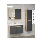 Alfa Banyo Santi (80+35) 115 cm Komple Mdf, Lavabolu Boy Dolaplı Banyo Dolabı Seti-Hazır Kurulu