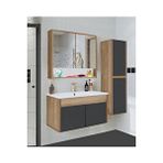 Alfa Banyo Serena Ea 80 Cm Seramik Lavabolu Banyo Dolabı Seti, Boy Dolaplı, Mdf, 80+35 Cm-saf-ant Meşe