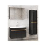 Alfa Banyo Siyah 100 Cm + 35 Cm Mdf-seramik Lavabolu Ayna Dolaplı Banyo Dolabı Takımı