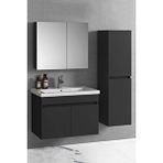 Alfa Banyo Siyah 80 Cm + 35 Cm Mdf Boy Dolaplı Seramik Lavabolu Ayna Dolaplı Banyo Dolabı Takımı