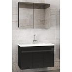 Alfa Banyo Siyah 80 Cm Mdf-Ayna Dolaplı Banyo Dolabı-Seramik Lavabolu Banyo Dolabı Beyaz