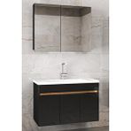 Alfa Banyo Siyah 80 Cm Mdf-Banyo Dolabı-Seramik Lavabolu Ayna Dolaplı, Banyo Dolabı Takımı