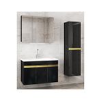 Alfa Banyo Viola3-asgold 100 +35 Cm Seramik Lavabolu Banyo Dolabı Seti, Boy Dolaplı Banyo Dolabı Siyah