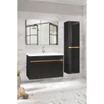 Alfa Banyo Viola3-Gold Siyah 80+35 cm Mdf-Ayna Dolaplı Seramik Lavabolu Banyo Dolabı Takımı-Hazır Kurulu