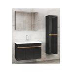 Alfa Banyo Viola3 S-Siyah 100+35 Cm Mdf-Aynalı Seramik Lavabolu Banyo Dolabı Takımı-Hazır Kurulu-