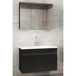 Alfa Banyo Viola3-Siyah 100 Cm Mdf-Aynalı Seramik Lavabolu Banyo Dolabı Takımı-Hazır Kurulu