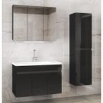 Alfa Banyo Viola3-Siyah (100+35) 135 cm Mdf-Aynalı Seramik Lavabolu Banyo Dolabı Takımı**demonte Değil**