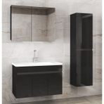 Alfa Banyo Viola3-Siyah 80+35 cm Mdf-Ayna Dolaplı Seramik Lavabolu Banyo Dolabı Takımı**demonte Değil**