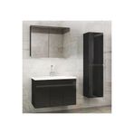 Alfa Banyo Viola3-Siyah 80+35 Cm Mdf-Aynalı Seramik Lavabolu Banyo Dolabı Takımı-Hazır Kurulu