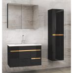 Alfa Banyo Viosen-Ea Siyah-Gold (80 35) 115 cm Çekmeceli Mdf-Boy Dolaplı-Lavabolu Banyo Dolabı Demonte Değil