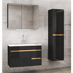 Alfa Banyo Viosen-Ea Siyah-Gold (80+35) 115 Cm Çekmeceli Mdf-Boy Dolaplı-Lavabolu Banyo Dolabı