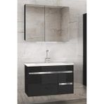 Alfa Banyo Viosen-EA Siyah-Gri 80 cm Çekmeceli MDF-Aynalı Lavabolu Banyo Dolabı Takımı