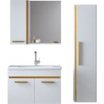 Alfa Banyo Yeni Gold Beyaz (65+35) 100 cm Boy Dolaplı Seramik Lavabolu Banyo Dolabı Takımı**demonte Değil