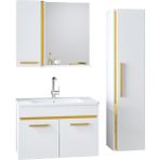Alfa Banyo Yeni Gold Beyaz (80+35) 115 cm Lavabolu, Boy Dolaplı Mdf Banyo Seti-Hazır Kurulu