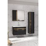 Alfa Banyo Yeni Gold Siyah 65 cm + 35 Cm Boy Dolaplı Seramik Lavabolu Banyo Dolabı Takımı-Mdf