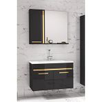 Alfa Banyo Yeni Gold Siyah 65 cm Aynalı Seramik Lavabolu Banyo Dolabı Takımı