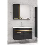 Alfa Banyo Yeni Gold Siyah 65 Cm Lavabolu Banyo Dolabı Takımı--Hazır Kurulu