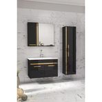 Alfa Banyo Yeni Gold Siyah (65+35) 100 Cm Boy Dolaplı Lavabolu Banyo Dolabı Takımı--Hazır Kurulu
