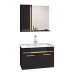 Alfa Banyo Yeni Gold Siyah 80 Cm Lavabolu Banyo Dolabı Takımı