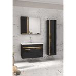 Alfa Banyo Yeni Gold Siyah (80+35) 115 Cm Boy Dolaplı Banyo Takımı-Hazır Kurulu