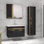 Alfa Banyo Yeni Gold Siyah (80+35) 115 cm Boy Dolaplı lavabolu banyo dolabı-Banyo Takımı - Yok
