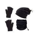 Alfa Polar Bere Ve Boyunluk + Yün Eldiven 3'lü Set Siyah